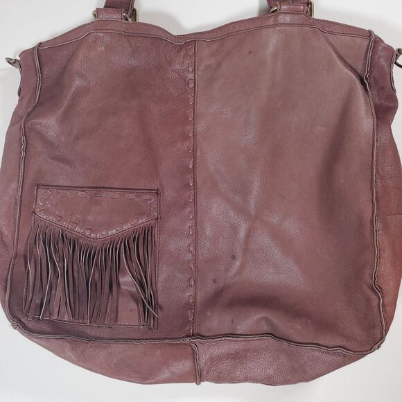 Free People Women’s Large Brown Leather Tote Bag Boho Distressed Weekender - Picture 6 of 15